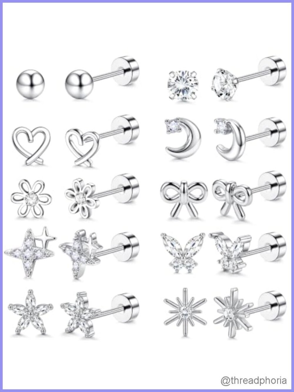 Hypoallergenic Surgical Steel Flat Back Stud Earrings 10 Pairs